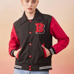 BUYNEWTREND Black & Red Color-Block Jacket-image-6