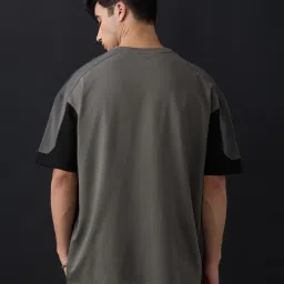 The Souled Store Grey Loose Fit Colour-Block T-Shirt image 2
