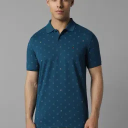 Louis Philippe Navy Cotton Skinny Fit Printed Polo T-Shirts-picture-15