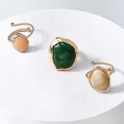 Zaveri Pearls Set of 3 Multicolor Stones Embellished Statement Contemporary Rings image 2