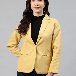 Cottinfab Yellow Cotton Regular Fit Blazer-image-0