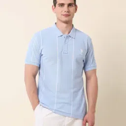 U.S. Polo Assn. Blue Cotton Slim Fit Striped Polo T-Shirt-picture-25