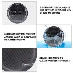 Oswin Gold OG-22-2 75 W 17.78 cm (7 Inch) Round White LED Headlight with Hi/Low Beam for Bullet, Harley Davidson & Jeep Wrangler (Set of 2 Pcs) image 5