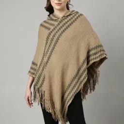 SHOWOFF Khaki Self Design Poncho-image-14