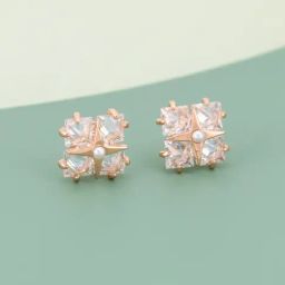 Kushal's Fashion Jewellery Pearl Rose Gold Polished Zircon Earring for Women-picture-38