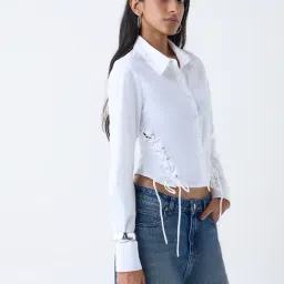 nuon women Nuon by Westside White Criss-Cross Detailed Cotton-Blend Shirt-picture-32