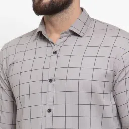 Jainish Grey Cotton Regular Fit Checks Shirt image 4