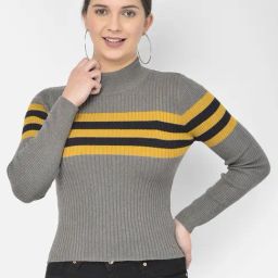 NUMERO UNO Grey Cotton Striped Sweater-picture-35