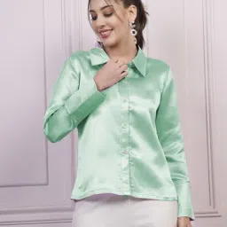 Aarein Light Green Satin Regular Fit Shirt-picture-20