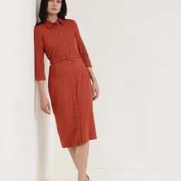 Fablestreet Rust Slim Fit Solid Dress-picture-12
