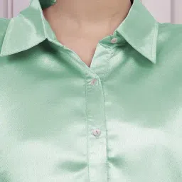 Aarein Light Green Satin Regular Fit Shirt image 5