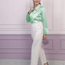 Aarein Light Green Satin Regular Fit Shirt image 4