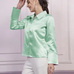 Aarein Light Green Satin Regular Fit Shirt image 2