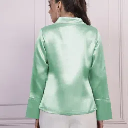 Aarein Light Green Satin Regular Fit Shirt image 3