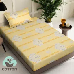 Klotthe Yellow 400 TC Cotton Single Bedsheet with Pillow Cover-picture-46