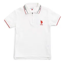 U.S. Polo Assn. Kids Boys Textured Brand Logo Embroidered Pure Cotton Polo T-shirt image 3