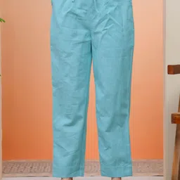 VAASVA JAIPUR Women Relaxed Straight Leg Regular Fit Easy Wash Pleated Trousers-image-30