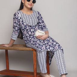 Bholukart Girls Floral Printed Round Neck Straight Kurta With Trousers-picture-12