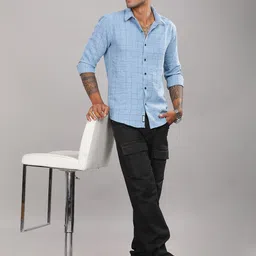 THE BEETEL HOUSE Men Standard Slim Fit Windowpane Checks Opaque Checked Casual Shirt image 3