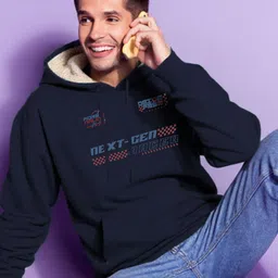 MaverIQ Men Graphic Printed Hooded Ribbed Hemline Sweatshirt image 2