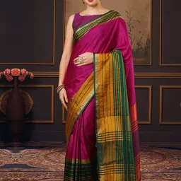 House of Pataudi Woven Design Taant Saree With Matching Blouse-image-39