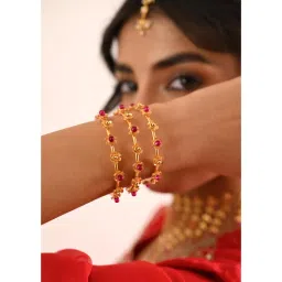 Tangerine Sunehri Pink Stone Cuff (Pack Of 2) image 1