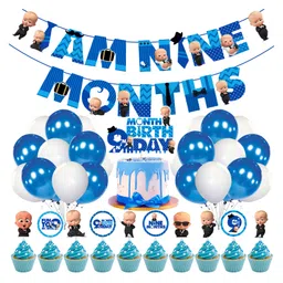 Zyozi Boss Baby 9th Month Birthday Decoration Items for Baby Boy, Blue - Pack of 37-image-21