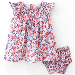 Babyhug Cotton Jersey Knit Half Sleeves Floral Print Frock with Blooomer-White-picture-29