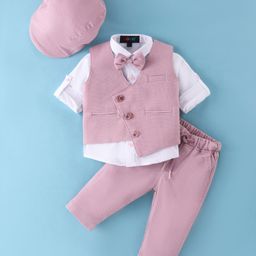 Robo Fry Cotton Knit Full Sleeves  Party Suit with Hat & Bow Solid Colour- Pink-picture-26
