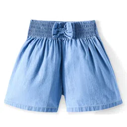Babyhug  Cotton Knit Mid Thigh Length Denim Washed Shorts With Bow Applique - Blue-image-54