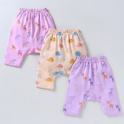 Simply Single Jersey Knit Full Length Diaper Leggings With Animals Print Pack Of 3 - Pink Lavender & Cream-picture-34