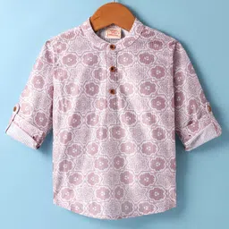 Rikidoos Full Sleeves Abstract Printed Textured Kurta Style Shirt - Onion Pink-picture-28