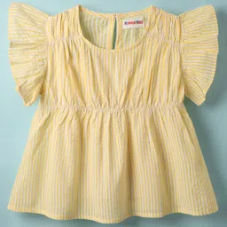 kookie kids india Kookie Kids Woven Frill Sleeves Butterfly Yard Dyed Striped Top - Yellow-picture-10