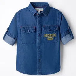 JASH KIDS Denim Woven Full Sleeves Shirts With Text Embriodery - Navy Blue-picture-22