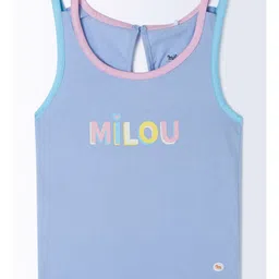 Milou Cotton Sleeveless Brand Name Printed Bio Washed Tank Top - Blue image 3