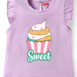 Babyhug Cotton Knit Frill Sleeves T-Shirts with Cup Cake & Heart Print Pack Of 3 - Mauve Yellow & Pink image 2