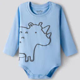 Bonfino 100% Cotton Knit Full Sleeves Onesies with Animal Print Pack Of 3 - Light Blue Olive Green & Yellow image 2