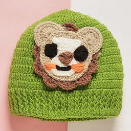 MayRa Knits Hand Knitted Woven Pack Of 2 Animal Designed Caps - Green & Orange - Circumference - 36 Cms image 2