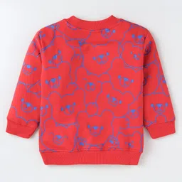 Kookie Kids Full Sleeves Winter Wear Bear Printed Sweatshirt with Bow Detailing & Text Print Lounge Pants Set - Red & Black image 3