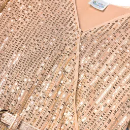 Hola Bonita Knit Half Sleeves All Over Sequin Layered Party Dress With Belt - Peach image 3