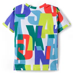 OLLINGTON ST. Knit Half Sleeves Printed T-Shirt & Stretchable Denim Joggers Set - Multicolor & Blue image 3