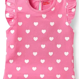Babyhug Cotton Knit Frill Sleeves T-Shirts with Cup Cake & Heart Print Pack Of 3 - Mauve Yellow & Pink image 4
