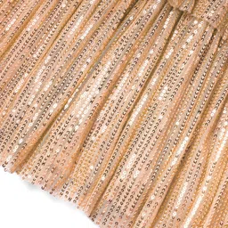 Hola Bonita Knit Half Sleeves All Over Sequin Layered Party Dress With Belt - Peach image 4