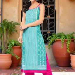 Pannkh Geometric Printed Sleeveless Straight Kurta image 1