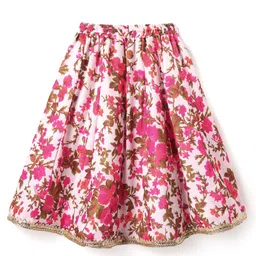 Babyoye Cotton Woven Half Puffed Sleeves Choli Lehenga Set With Floral Embroidery & Print & Dupatta - Red image 5