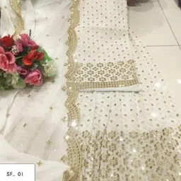 DWARKAPURI FASHION Embellished Silk Georgette Unstitched Dress Material image 4