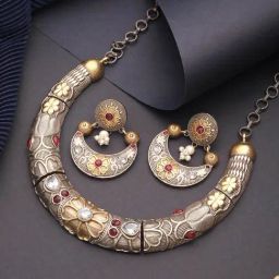 Saraf RS Jewellery Dual Tone Floral Classic Necklace & Earring Set-picture-28