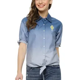 Campus Sutra Royal Blue Cotton Shirt-image-4