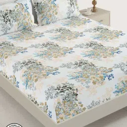 Swayam Floral White 160 TC Cotton King Bedsheet with 2 Pillow Covers-picture-44