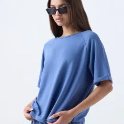 LOV by Westside Blue Solid T-Shirt-image-6